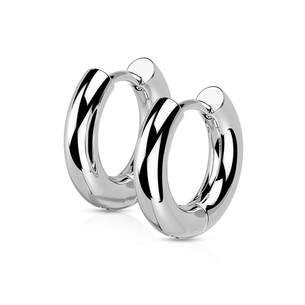 18GA 316L Stainless Steel 3mm Thick Hinged Round Hoop Earrings, Sold as a Pair (8mm Diameter, Silver Tone)
