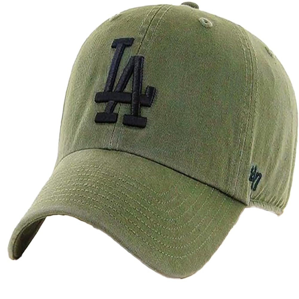 47 Los Angeles Dodgers Hat Mens Womens Clean Up Adjustable Cap, Sandalwood, Black Logo