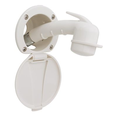 Ambassador Marine Recessed Shower- Warm White Cup & Lid, Small Warm White Sprayer, 6' Stainless Steel Hose - 136-0008-WH-W