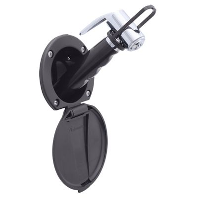 Ambassador Marine Recessed Shower- Black Cup & Lid, Hammer-Head Black Sprayer, 6' Stainless Steel Hose - 136-0016-KP-W