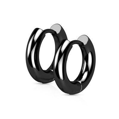 18GA 316L Stainless Steel 3mm Thick Hinged Round Hoop Earrings, Sold as a Pair (8mm Diameter, Black)