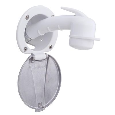 Ambassador Marine Recessed Shower- Arctic White Cup with Stainless Steel Lid, Small Arctic White Sprayer, 6' Stainless Steel Hose - 136-0048-AW-W