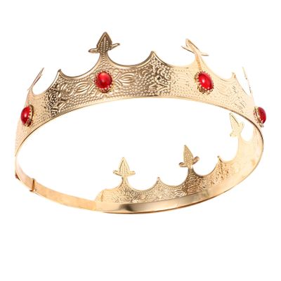CALLARON Vintage King for Men Decorative Cosplay Headpiece for Parties Prom and Stage Design Red Rhinestones Attention-grabbing Accessory