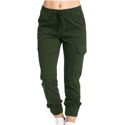 Cargo Pants Womens Bodycon Jogger Pants Basic Solid Cropped Trousers Mid Waisted Parachute Pants Cargos with Pockets Army Green