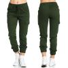 Cargo Pants Womens Bodycon Jogger Pants Basic Solid Cropped Trousers Mid Waisted Parachute Pants Cargos with Pockets Army Green view 2