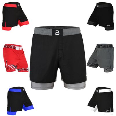 2BOLD MMA Shorts Mens BJJ, Grappling, JIU-Jitsu, NO-GI Cross Training, Built in Compression Running Shorts (US, Alpha, Small, Regular, Regular, Black-Grey)