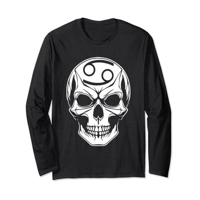 Cancer Mystical Horoscope Zodiac White Skull Forehead Long Sleeve T-Shirt