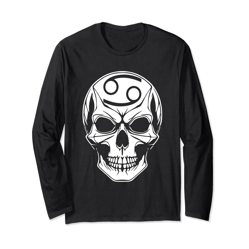 Cancer Mystical Horoscope Zodiac White Skull Forehead Long Sleeve T-Shirt