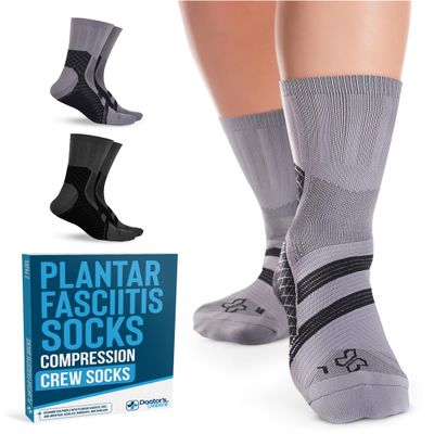 Doctor's Select Plantar Fasciitis Socks - 2 Pairs | Plantar Fasciitis Socks Mens and Womens | Short Compression Socks for Women and Men Arch Support | Grey/Dark Grey