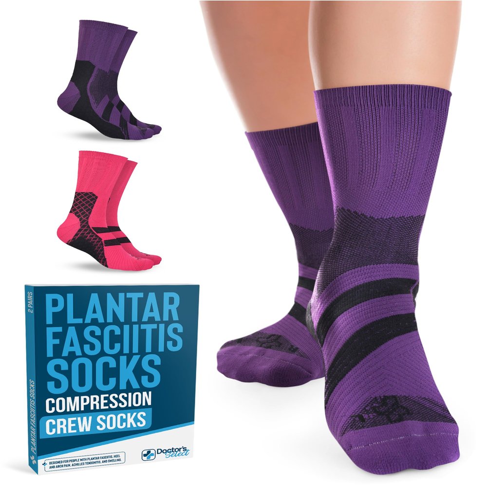 Doctor's Select Plantar Fasciitis Socks - 2 Pairs | Compression Crew Socks for Women Plantar Fasciitis | Arch Support | Pink/Purple