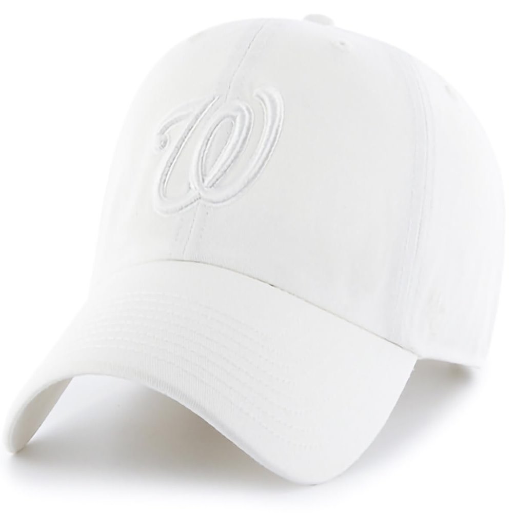 47 Brand MLB White White Primary Logo Clean Up Adjustable Baseball Cap Hat, Adult One Size Fits All - Washington Nationals White