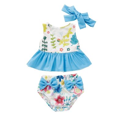 Toddler Baby Girls Ruffles Bikini Set Summer Flower Printed Ruffles Bathing Suits Beach Swimwear with (Blue, 3-6 Months)