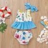 Toddler Baby Girls Ruffles Bikini Set Summer Flower Printed Ruffles Bathing Suits Beach Swimwear with (Blue, 3-6 Months) view 2