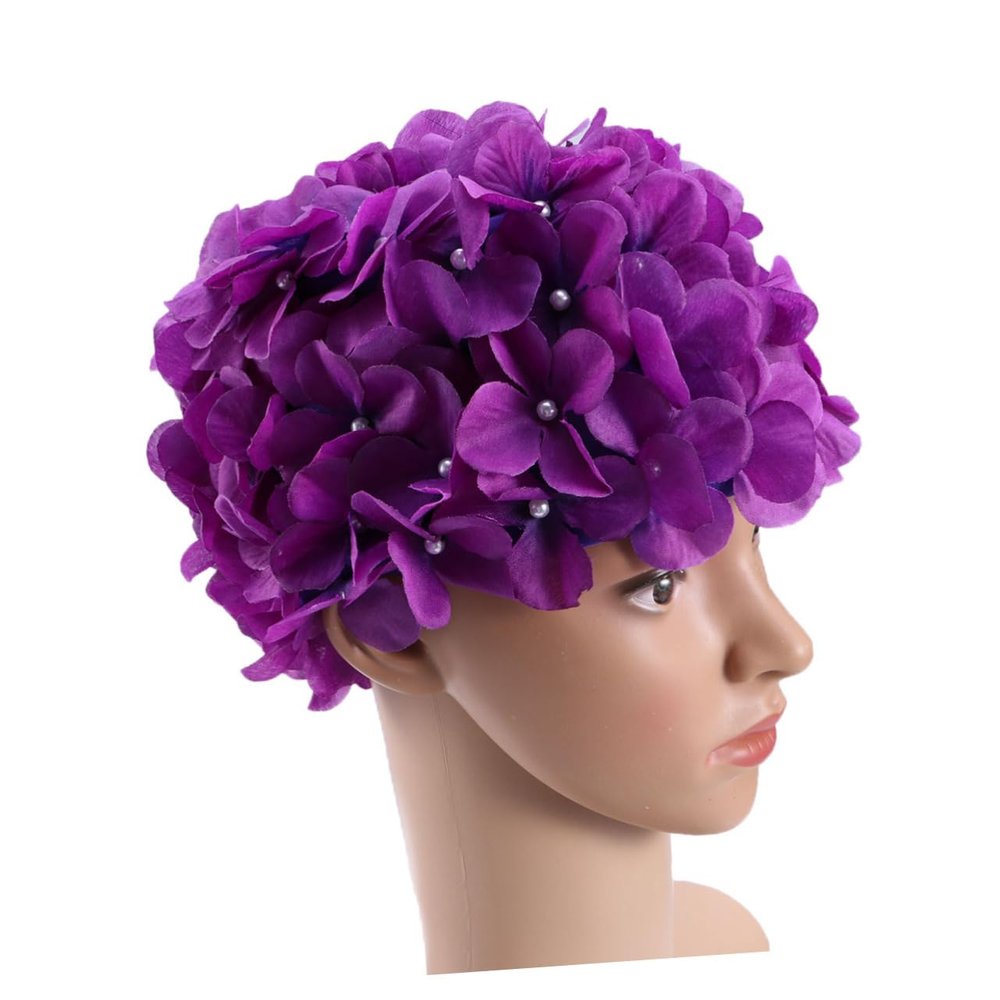 BCOATH Floral Petal Swim Cap for Long Hair Women's Fashion Swim Hat Comfortable Bathing Cap Size l