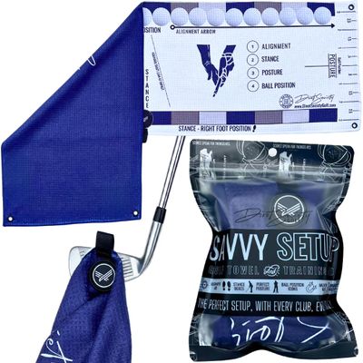 2 in 1 - Golf Training Aid & Magnetic Towel - Savvy Setup: Perfect For Golfers Looking To Improve Accuracy & Consistency Without An Instructor, Setup Perfectly & Swing With Confidence (Blue)