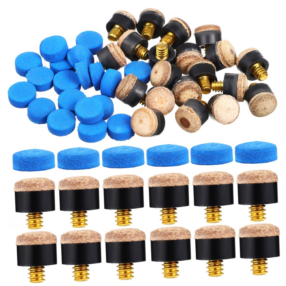 Anneome 40pcs Billiard Cue Tips Screw Red Leather Blue Single Layer Tips for Pool Games Easy Installation Replacement Parts for Enhanced Gameplay
