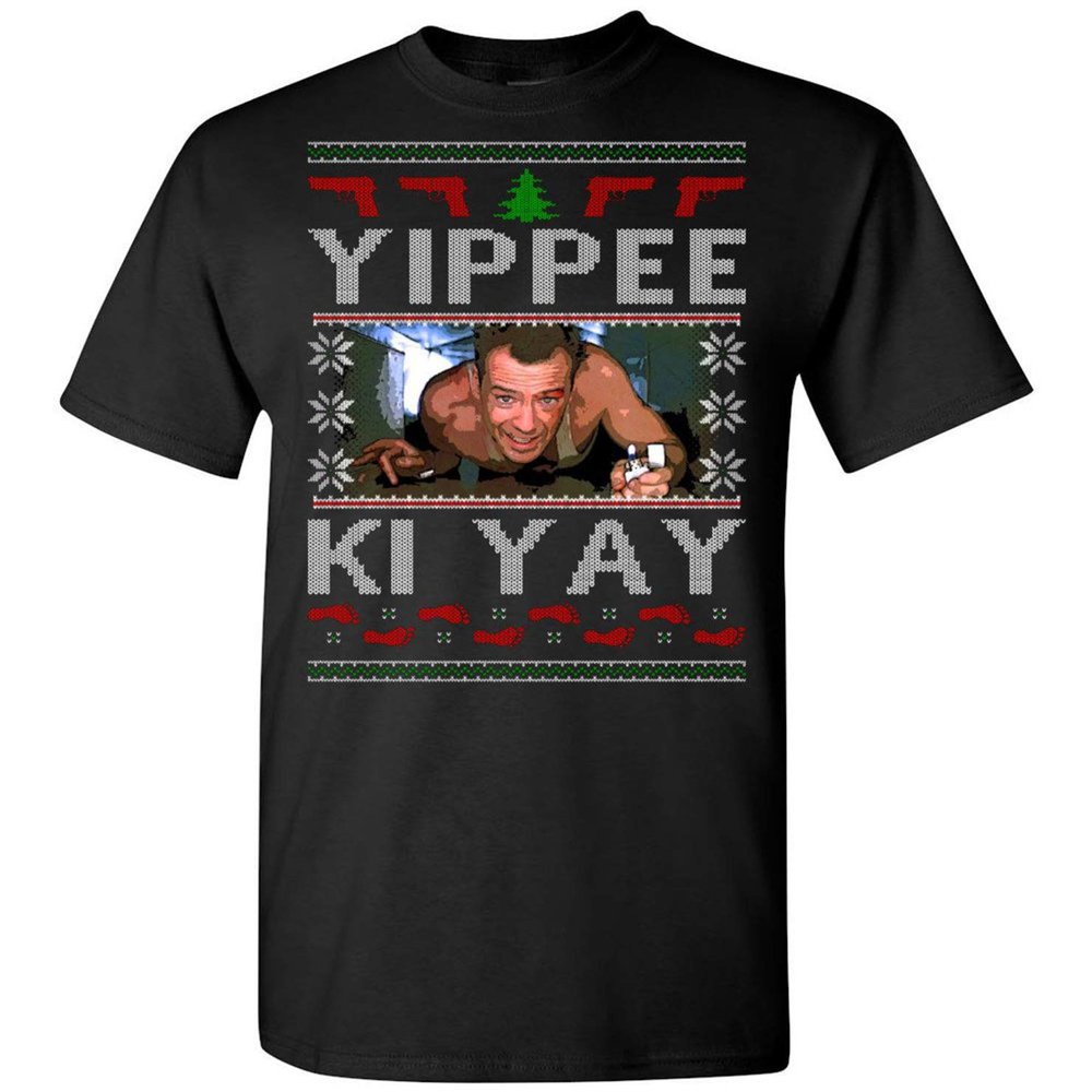 Absurd Ink Die Hard Christmas T-Shirt (US, Alpha, Large, Regular, Regular) Black