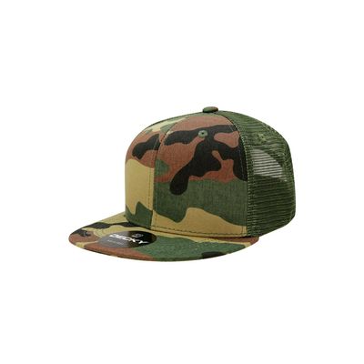 Youth 6 Panel High Profile Structured Cotton Trucker, Woodland/Olive