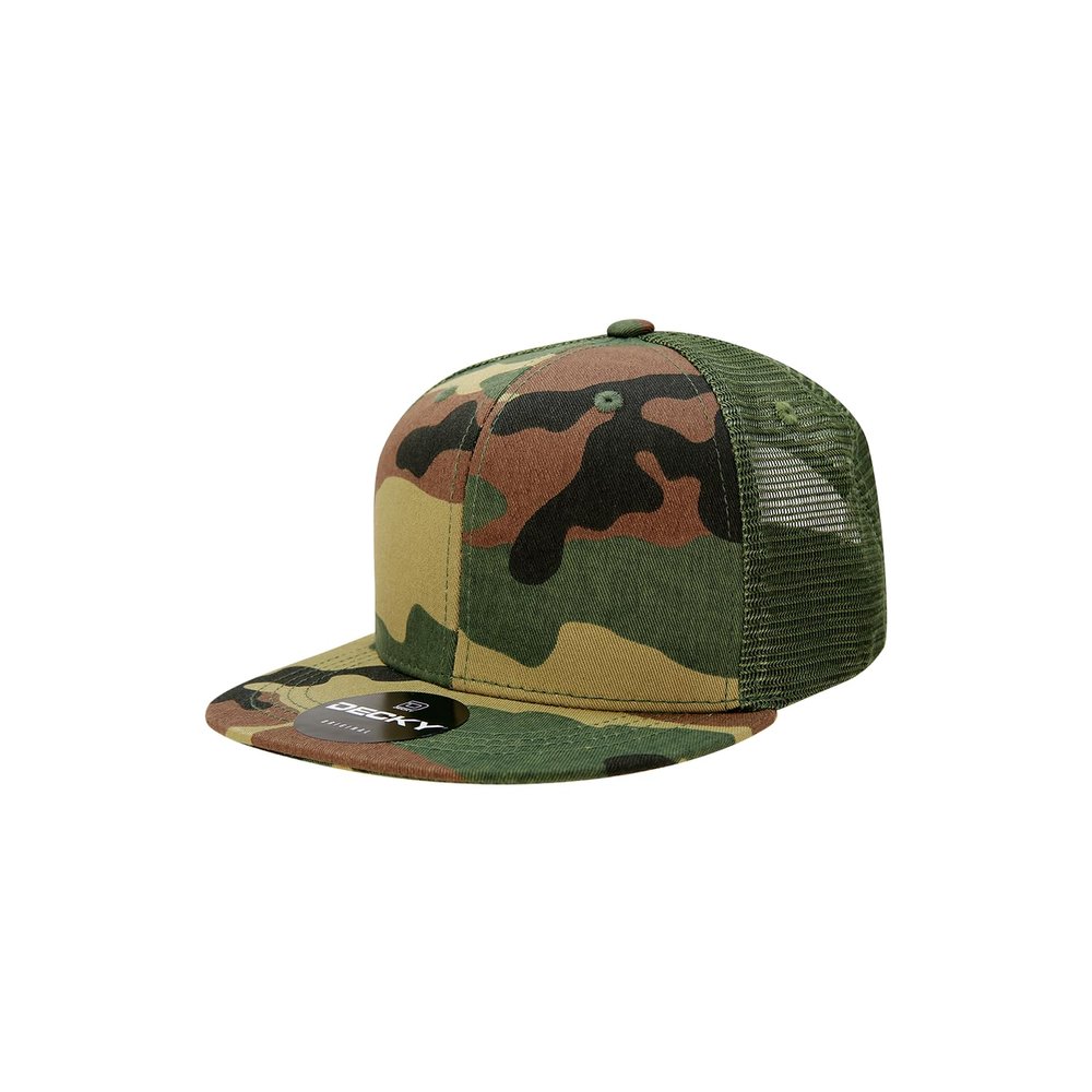 Youth 6 Panel High Profile Structured Cotton Trucker, Woodland/Olive