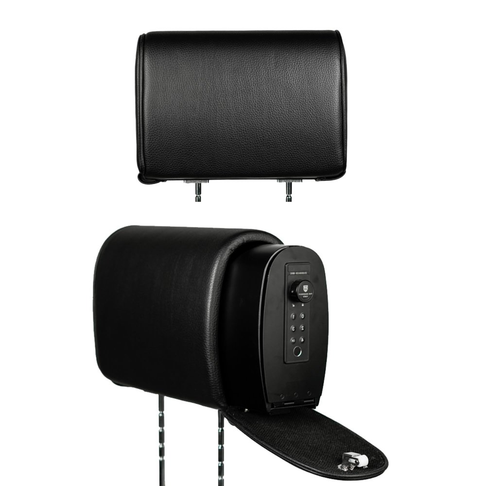 The HEADREST Safe Leatherette Removable Slide Bundle Headrest Safe - Passenger Seat, Black