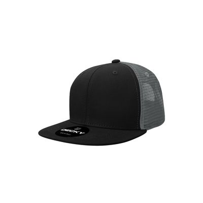 DECKY Youth 6 Panel High Profile Structured Cotton Trucker, Black/Charcoal