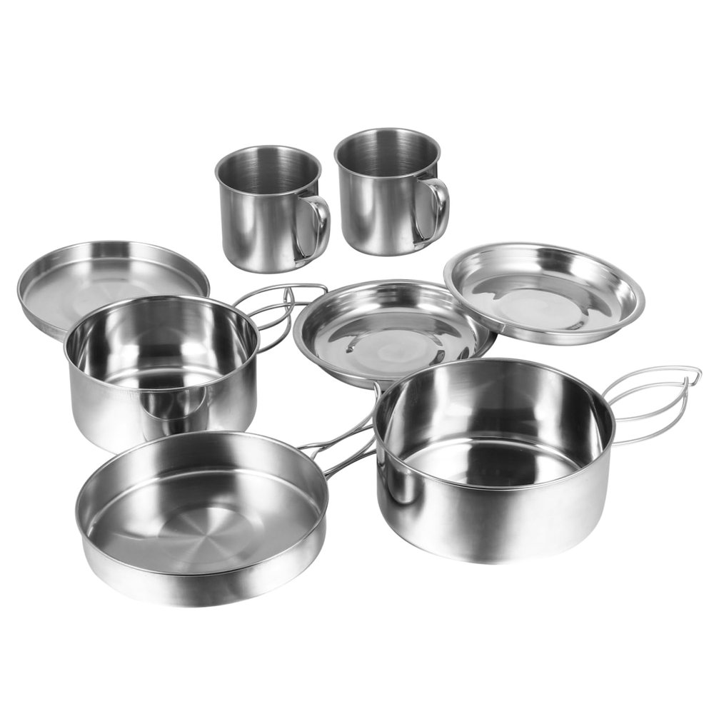 Anneome 8pcs Stainless Steel Camping Cookware Set Compact Lightweight Outdoor Cooking Gear for People for Backpacking Picnics and Bbqs