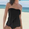 XUNRYAN Two Piece Bandeau Tankini Swimsuits for Women 2024 Loose Blouson Swim Wrap Tube Top w Bikini Bottom Tummy Control view 2