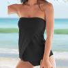 XUNRYAN Two Piece Bandeau Tankini Swimsuits for Women 2024 Loose Blouson Swim Wrap Tube Top w Bikini Bottom Tummy Control view 3