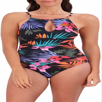 Jessica Simpson Womens Midweight Textured One Piece Swimsuit (US, Alpha, X-Small, Regular, Regular, Palms)