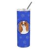 212 Main 8.25 x 3 in. Unisex Cavalier King Charles Spaniel Blenheim No.1 Stainless Steel 20 oz Skinny Tumbler Blue view 1