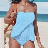XUNRYAN 2025 Two Piece Bandeau Tankini Swimsuits for Women 2025 Loose Blouson Swim Wrap Tube Top w Bikini Bottom Tummy Control view 2