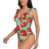 Drtgeds Lovely Strawberry Print Print Women's One Piece Swimsuits High Waisted Bathing Ruffled Flounce Suit view 2