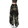 HBDHEJL Camo Cargo Pants Women Wide Leg Parachute Pants High Waisted Casual Baggy Wide Leg Jogger 3X-Large view 1