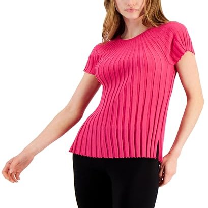 Alfani Womens Ribbed Scoop Neck Sweater Berry Haze M
