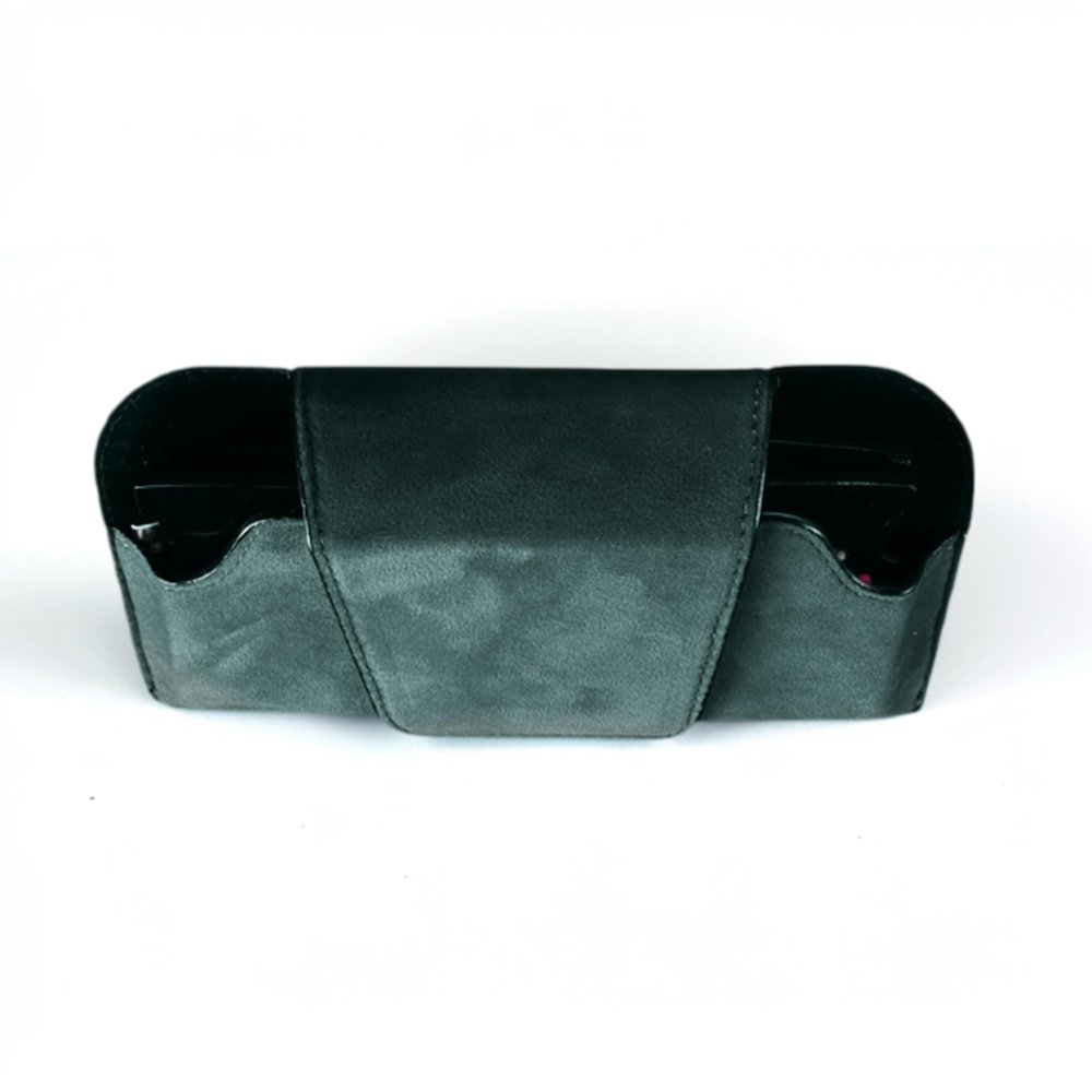 LXQTAO Car-Mounted Glasses Holder - Multipurpose Sun Visor Sunglasses Clip, Car Document Holder, Sunglasses Case with Magnetic Closure for Secure Storage (Dark Green)