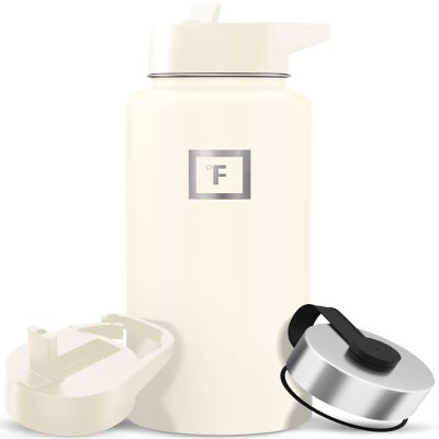 IRON FLASK Camping & Hiking Hydration Flask with Straw, Wide Mouth Insulated Stainless Steel Sports Water Bottle - 32 oz Cashmere Cream