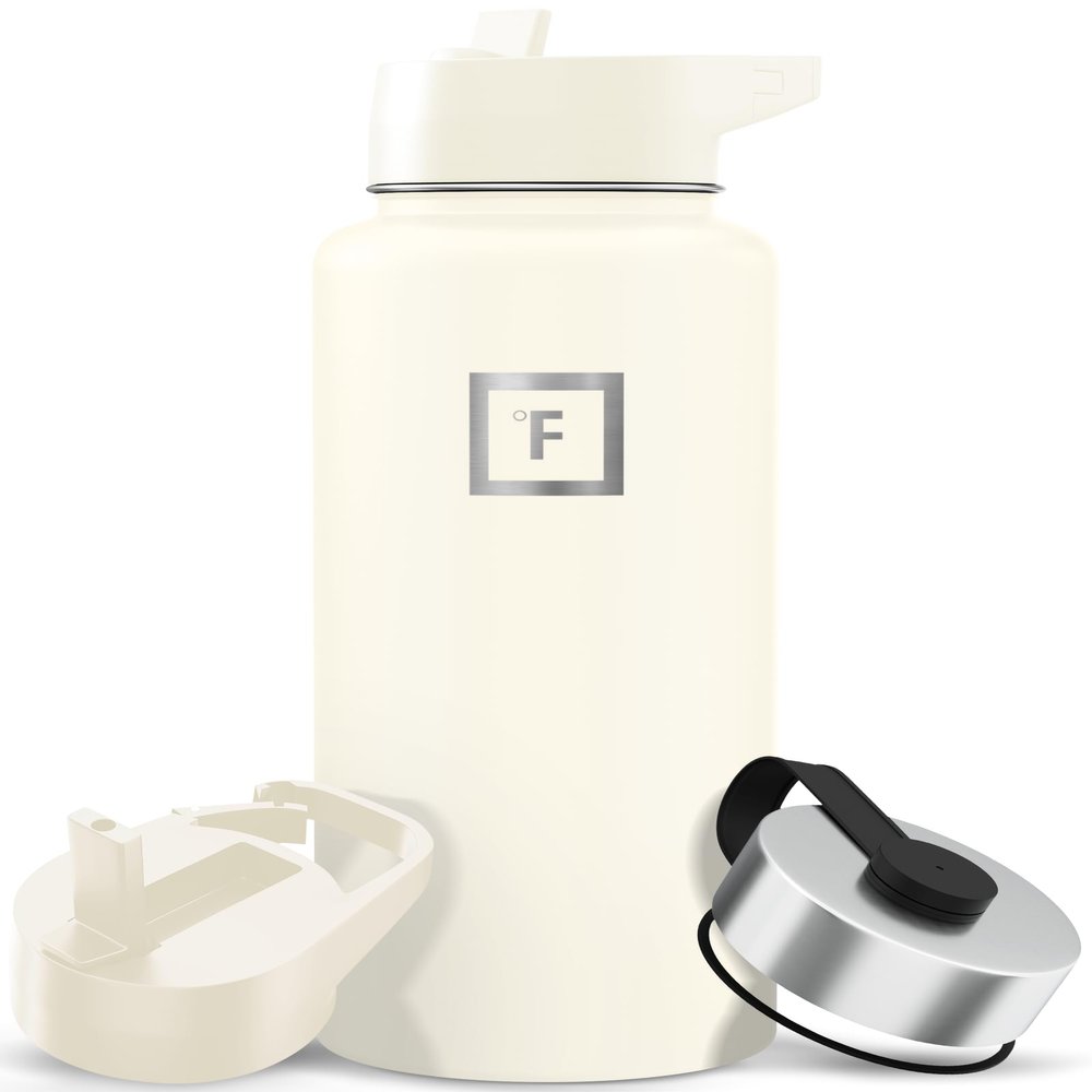 IRON FLASK Camping & Hiking Hydration Flask with Straw, Wide Mouth Insulated Stainless Steel Sports Water Bottle - 32 oz Cashmere Cream