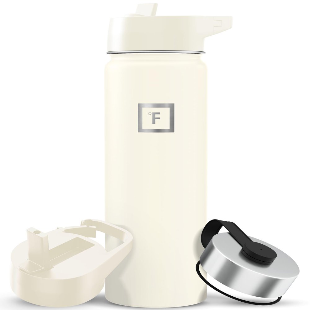 IRON FLASK Camping & Hiking Hydration Flask with Straw, Wide Mouth Insulated Stainless Steel Sports Water Bottle - 22 oz Cashmere Cream