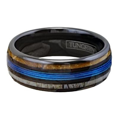 Black Tungsten Ring Fishing Line-Wood & Deer Antler Band 8mm Size 10 Fast Free Supply
