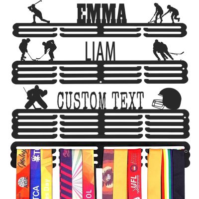 Custom Medal Hanger Display Rack - Personalized Metal Sports Awards Organizer with Name for Wall 60+ Race Plaques Display for Athlete Kids Gymnastic,Run,Soccer,Baseball,Football,Hockey,Basketball