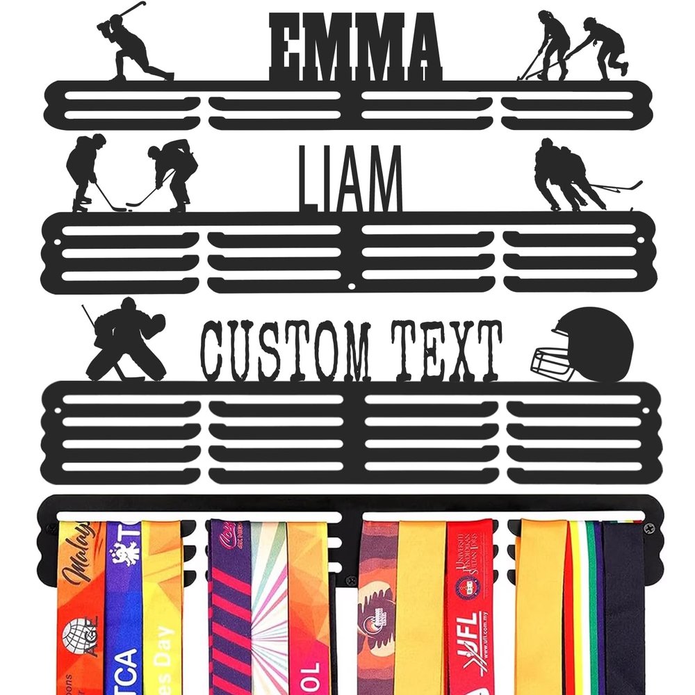 Custom Medal Hanger Display Rack - Personalized Metal Sports Awards Organizer with Name for Wall 60+ Race Plaques Display for Athlete Kids Gymnastic,Run,Soccer,Baseball,Football,Hockey,Basketball