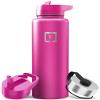 IRON FLASK Camping & Hiking Hydration Flask with Straw, Wide Mouth Insulated Stainless Steel Sports Water Bottle - 40 oz Pink Tulip view 1