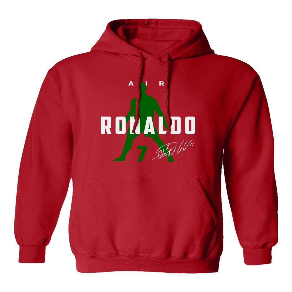 LES TRICOT Portugal Football Air Ronaldo 2022 World Soccer Fan Unisex Hooded Sweatshirt (Red, 5X-Large)