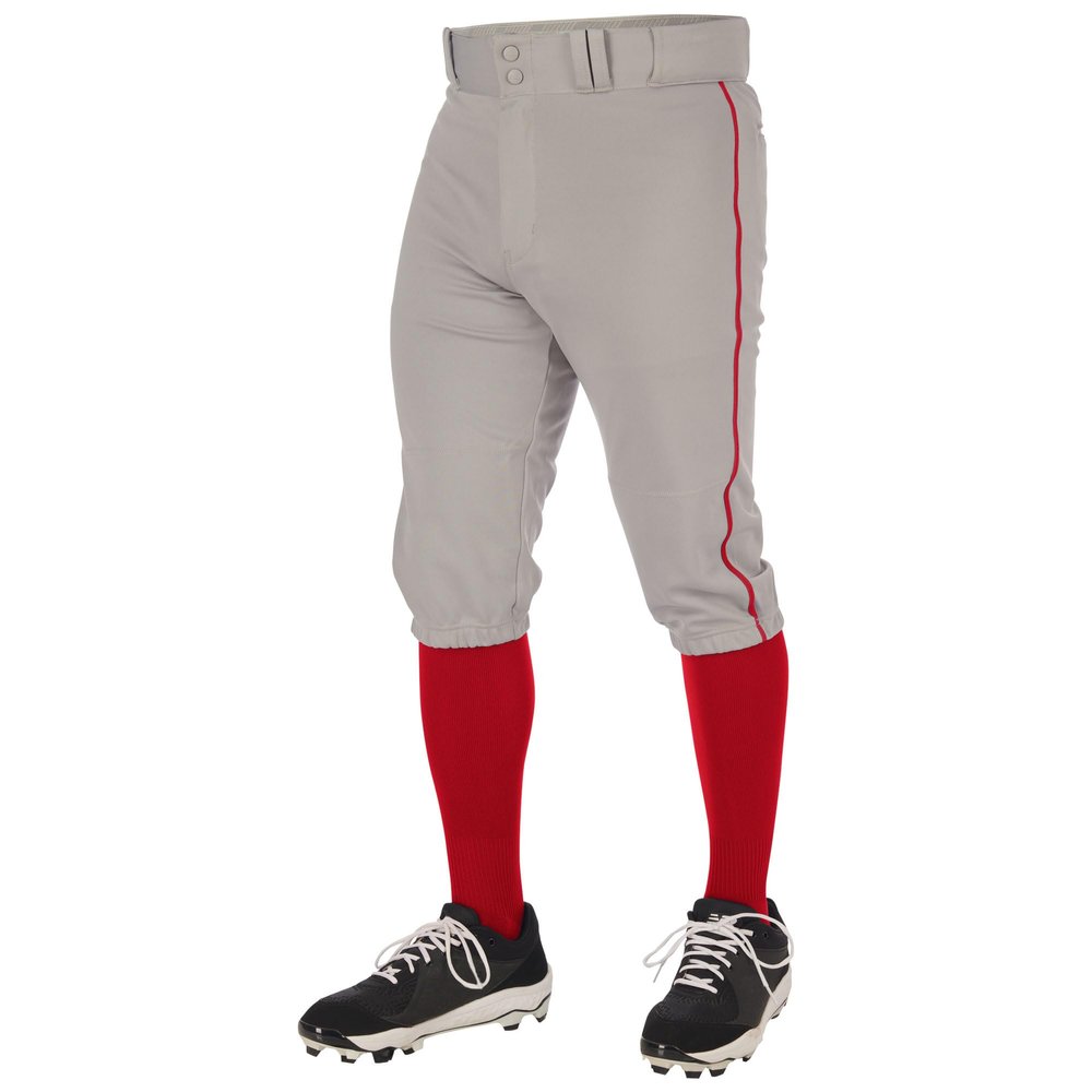 Champro Triple Crown 2.0 Baseball Knickers with Braid, Youth Medium, Grey, Scarlet