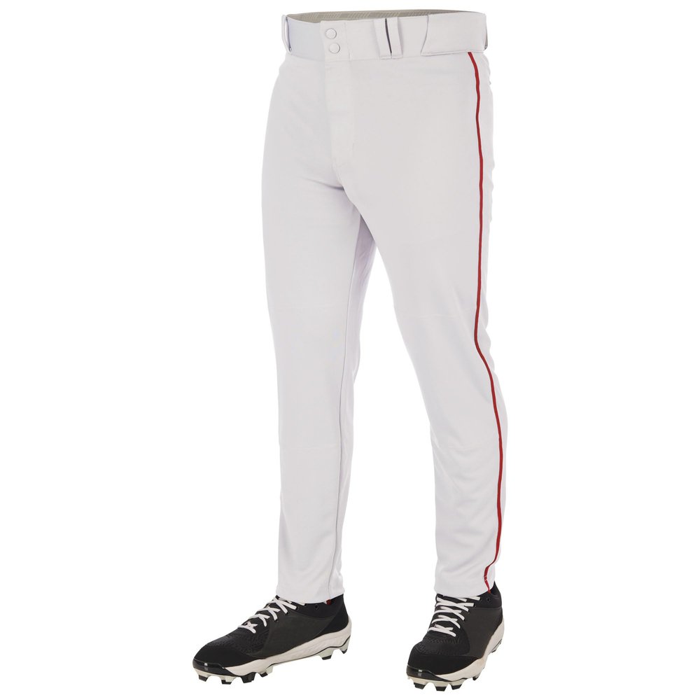 Champro Triple Crown 2.0 Tapered Bottom Baseball Pants with Braid, Youth X-Large, White, Scarlet