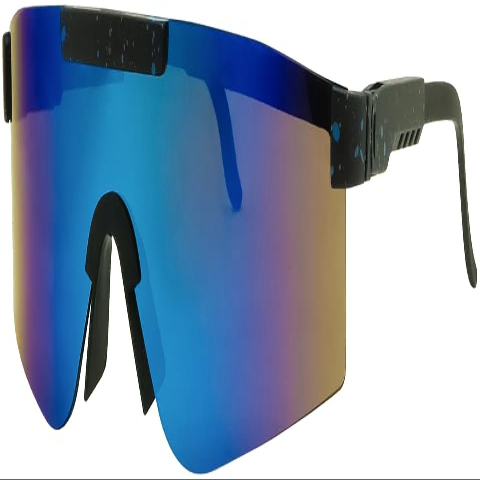 Calabria 7751RV Shield Cycling Sunglasses Black Purple Blue Mirror Mens Womens Sports Wraparound Shades Sun UV400