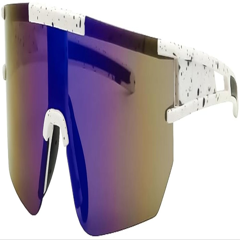 Calabria 7752RV Shield Cycling Sunglasses White Black Blue Mirror Men Women Sport Wraparound Shades UV400 Fishing