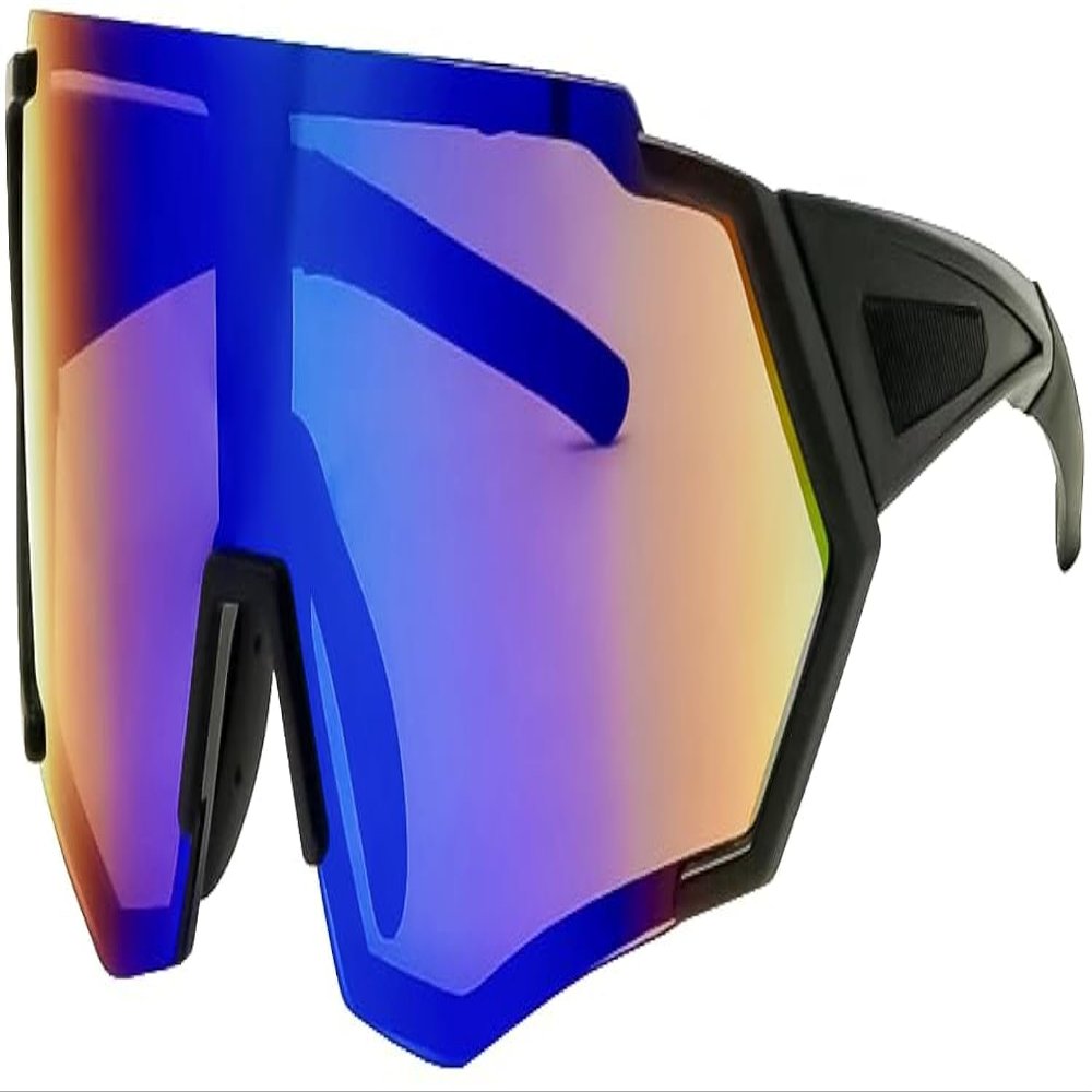 Calabria 7753RV Shield Cycling Sunglasses Black Purple Red Mirror Men Women Sport Wraparound Shades UV400 Fishing