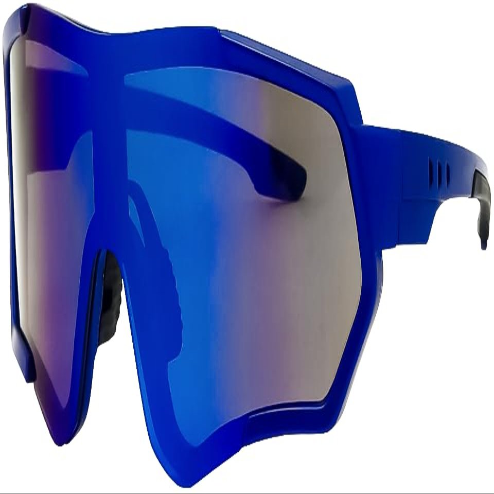 Calabria 7754RV Shield Cycling Sunglasses Metallic Royal Black Blue Mirror Men Women Sport Wraparound Shade UV400
