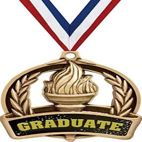 Graduation Medals, 2" Gold Graduate Achievement Medal Award, Comes With Neck Ribbon, 50 Pack